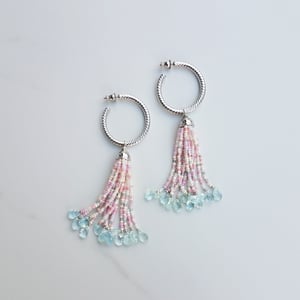 Vintage Hoop & Aquamarine Tassel Earrings