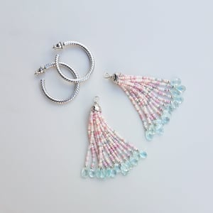 Vintage Hoop & Aquamarine Tassel Earrings