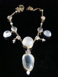 Image 1 of EDWARDIAN 15CT 18CT NATURAL LARGE MOONSTONE PEARL DIAMOND LAVALIERE NECKLACE