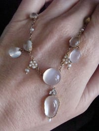 Image 5 of EDWARDIAN 15CT 18CT NATURAL LARGE MOONSTONE PEARL DIAMOND LAVALIERE NECKLACE