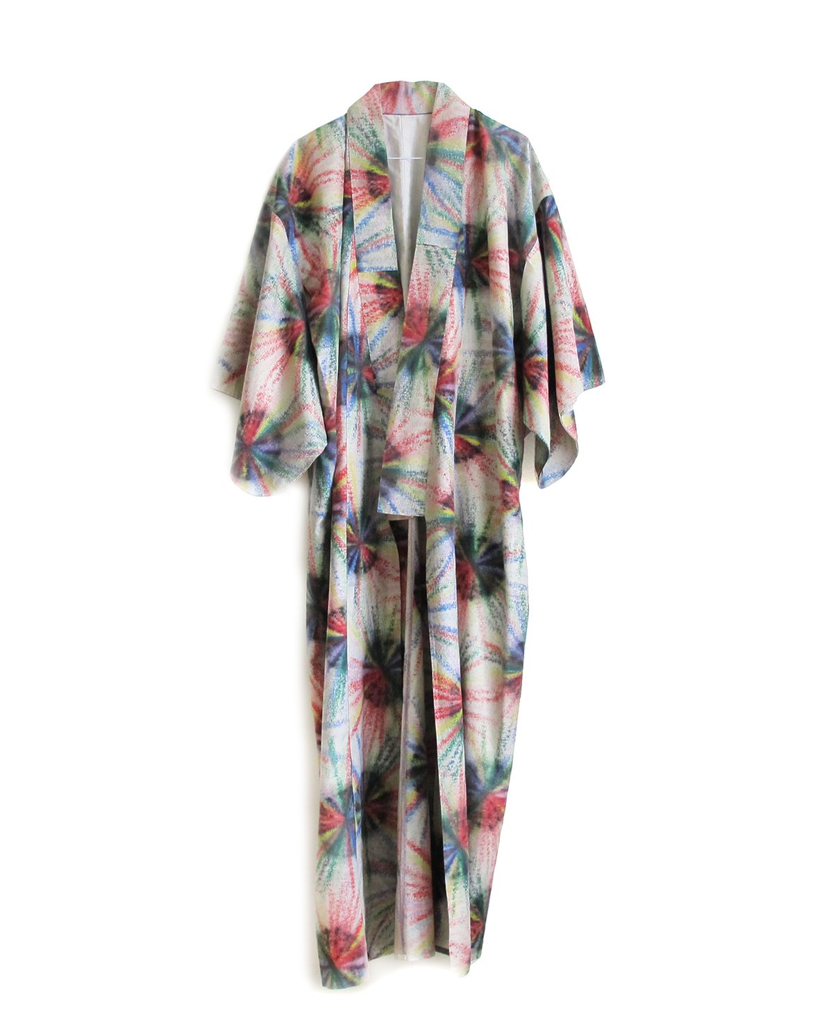 Image of Multifarvet silke kimono m tegnede struktur sole