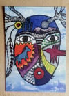 Bosque Guardian blue embroidery - postcard