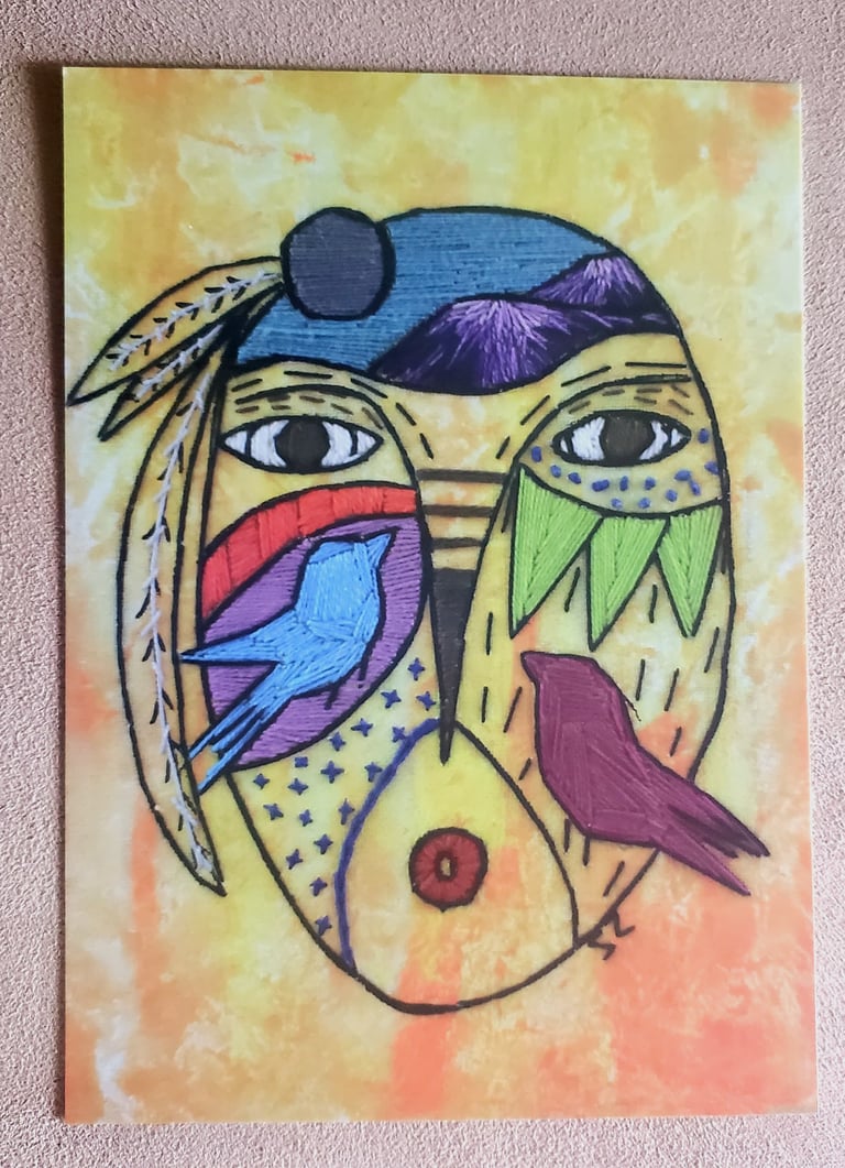 Bosque Guardian embroidery art by Sabrina Zarco /Oversized Postcard  