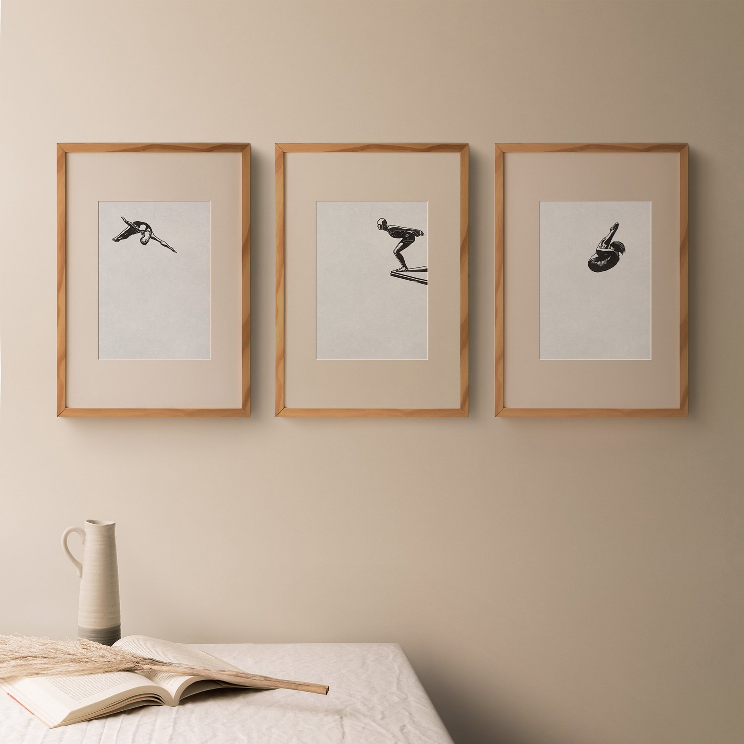 FANCY DIVERS — Limited edition linocut prints — Minimalistic — Black & White