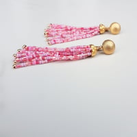 Image 4 of Vintage Clip-on Pink Tassel Earrings 