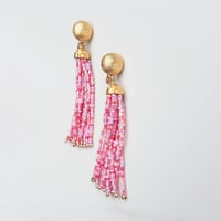 Image 3 of Vintage Clip-on Pink Tassel Earrings 