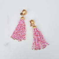 Image 1 of Vintage Clip-on Pink Tassel Earrings 