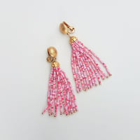 Image 2 of Vintage Clip-on Pink Tassel Earrings 