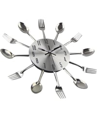 Image 1 of Silver Cutlery Kitchen Spoon Fork Wall Clock 12.6*12.6*1.58 Inch