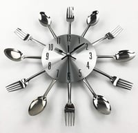 Image 2 of Silver Cutlery Kitchen Spoon Fork Wall Clock 12.6*12.6*1.58 Inch