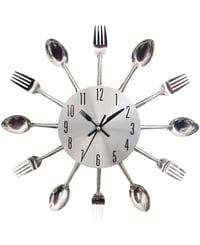 Image 4 of Silver Cutlery Kitchen Spoon Fork Wall Clock 12.6*12.6*1.58 Inch