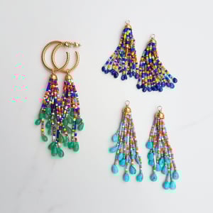 Vintage Hoop & Chrysoprase Tassel Earrings