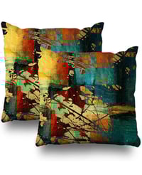 Image 1 of Abstract Art Green Red Colorful Messy Rust Painting Throw Pillow Cover Set of 2  