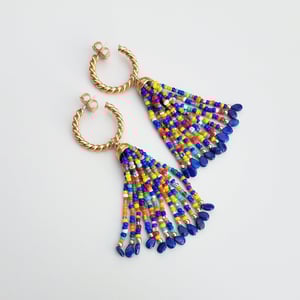 Vintage Hoop & Lapis Tassel Earrings