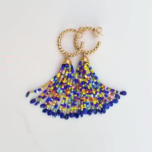 Vintage Hoop & Lapis Tassel Earrings