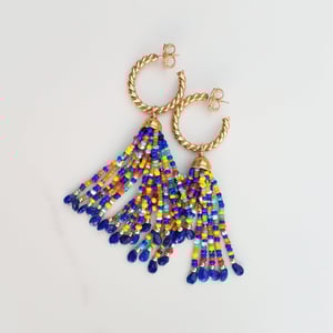 Vintage Hoop & Lapis Tassel Earrings