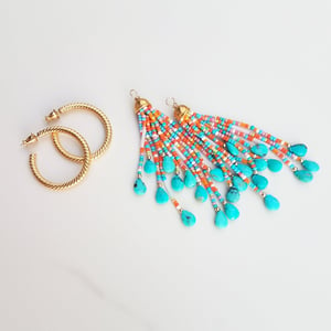 Vintage Hoop & Turquoise Tassel Earrings 
