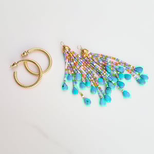 Vintage Hoop & Turquoise Tassel Earrings
