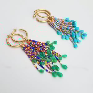Vintage Hoop & Turquoise Tassel Earrings