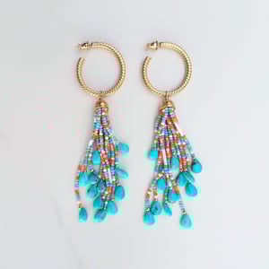 Vintage Hoop & Turquoise Tassel Earrings