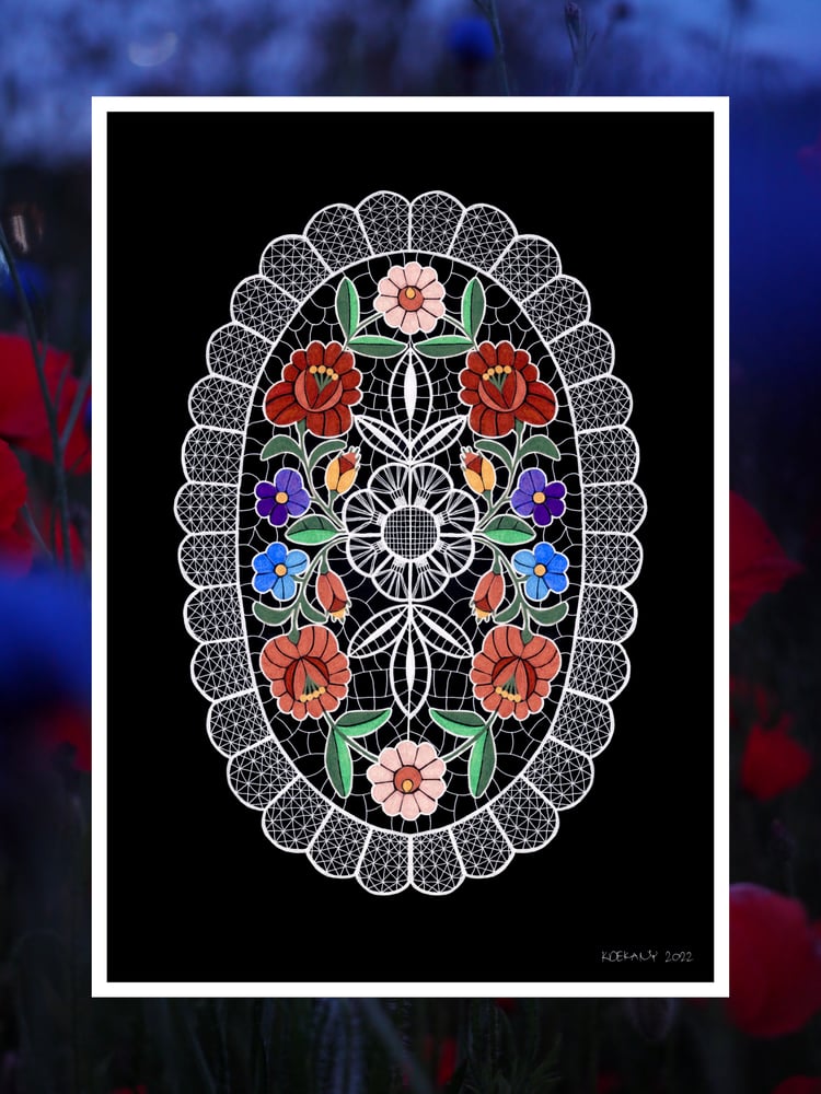 Image of Hungarian Folk Art Embroidery and Lace Illustration Fine Art Print 