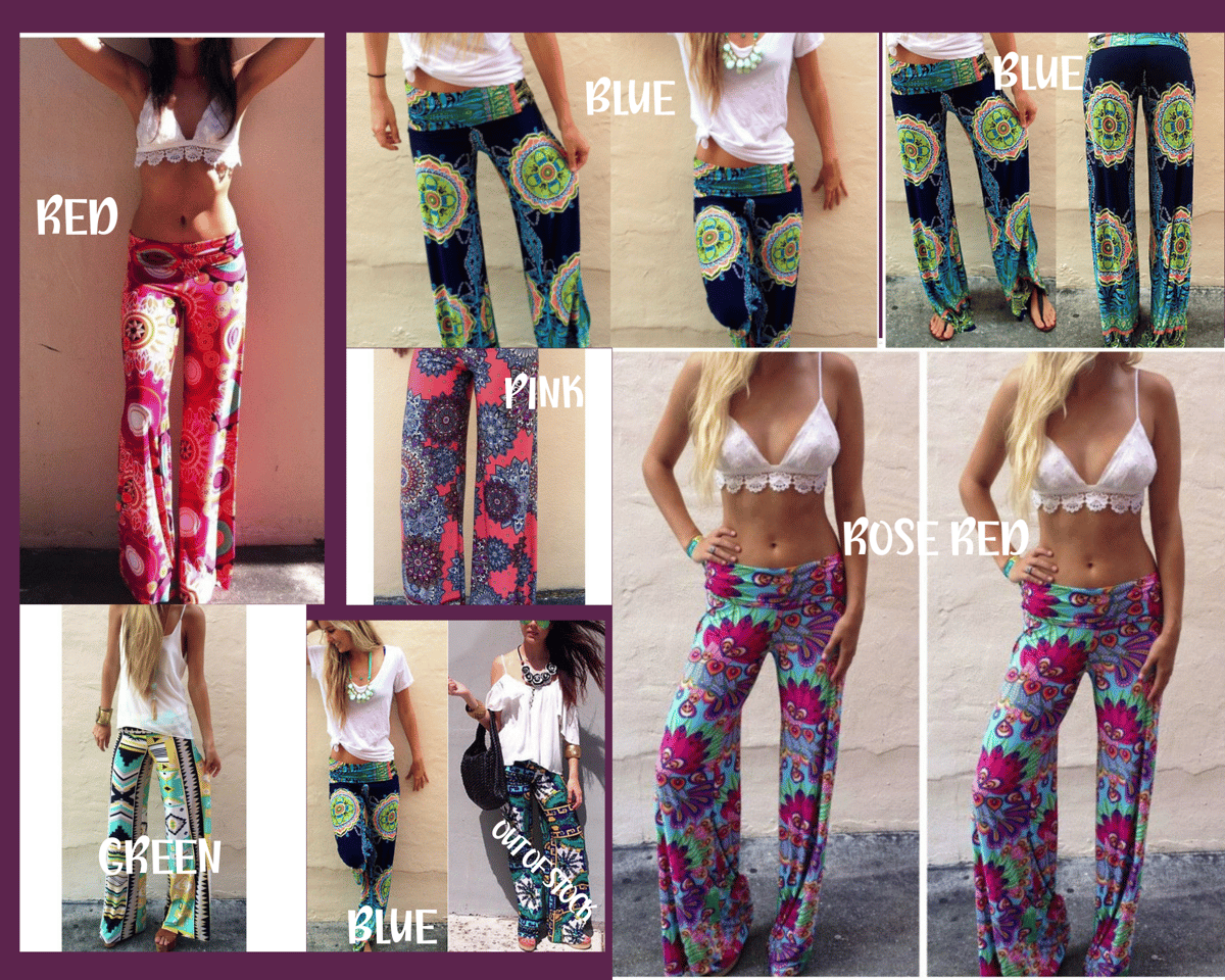 Image of Floral Casual Wide Loose Leg Harem Beach Pants High Waist Elastic Palazzo Yoga Style