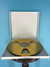 Image 2 of Burlington Recording 1/4" x 10.5" GOLD NAB Aluminum Metal Reel with White Hinged Set up Box NEW