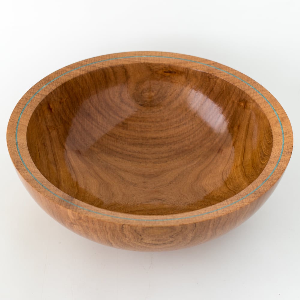 Image of Mesquite Bowl with Turquoise Rim & Copper