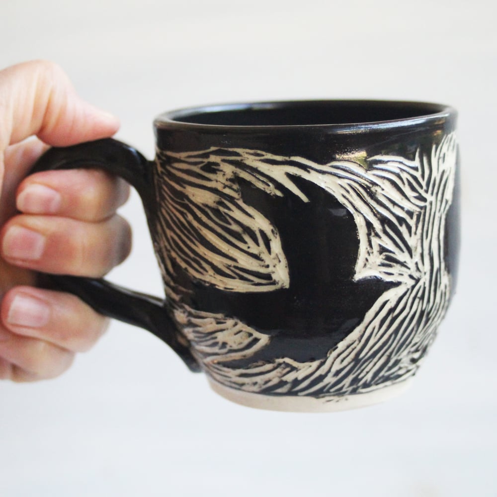 Andover Pottery — Black Crow Sgraffito Mug, Hand Carved Raven Coffee ...