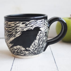 Image of Black Crow Sgraffito Mug, Hand Carved Raven Coffee Cup, 12 oz Made in USA