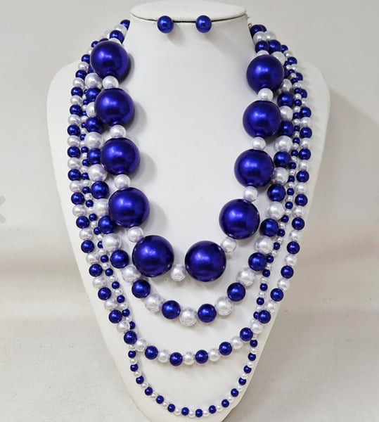 Image of Suzette Multi-Layer Blue and White Pearl Necklace Set