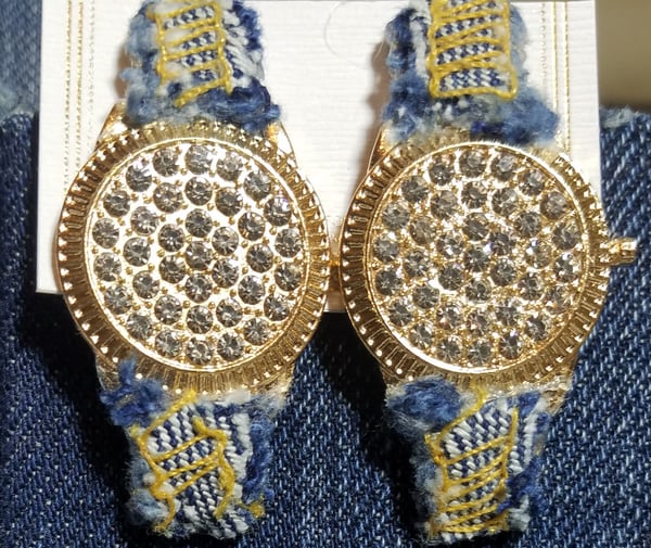 Image of Tasty Raw Edge Denim It’s About That Time Piece Earrings