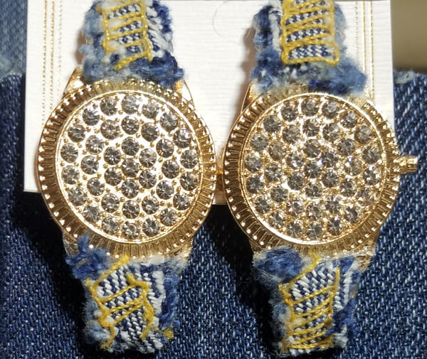 Image of Tasty Raw Edge Denim It’s About That Time Piece Earrings 
