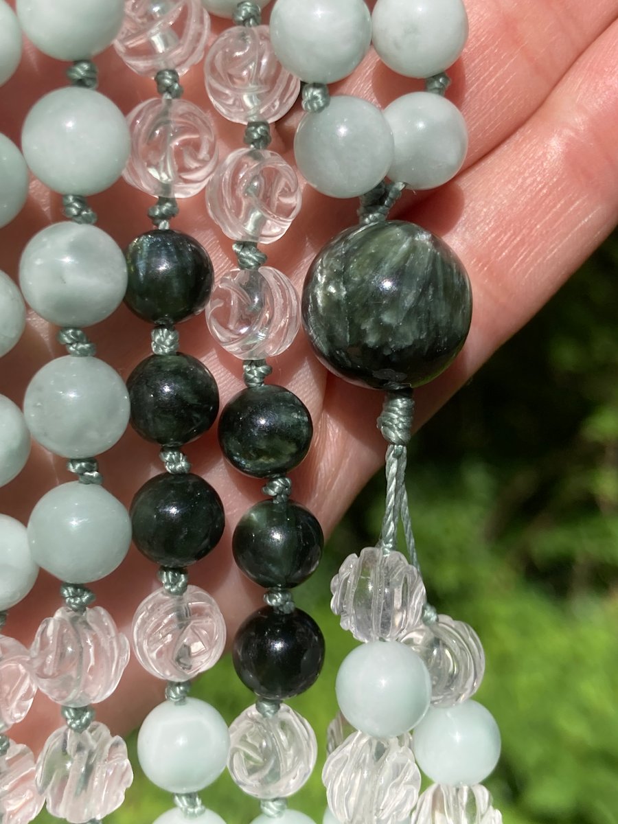 Charoite Mala with Larimar and Rainbow Moonstone, Charoite 108 Bead Hand  Knotted Japa Mala