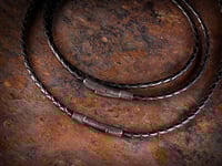 Image 1 of Leather Bolo Cord Necklace with Aged Stainless Steel Clasp