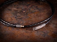 Image 2 of Leather Bolo Cord Necklace with Aged Stainless Steel Clasp