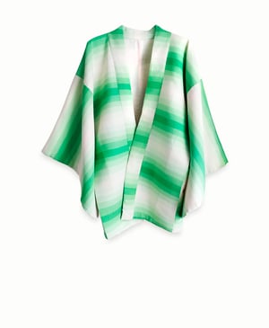 Image of Grøn kort kimono af silke m striber - på udsalg