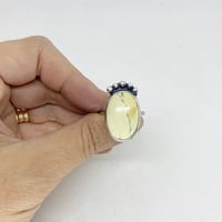 Image 2 of Bezeled Lemon Chrysoprase stone on a hammered sterling silver ring - size 9