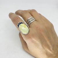 Image 1 of Bezeled Lemon Chrysoprase stone on a hammered sterling silver ring - size 9