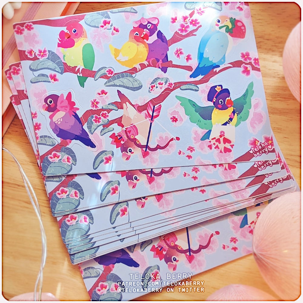 Image of lovely lovebirds sticker sheet
