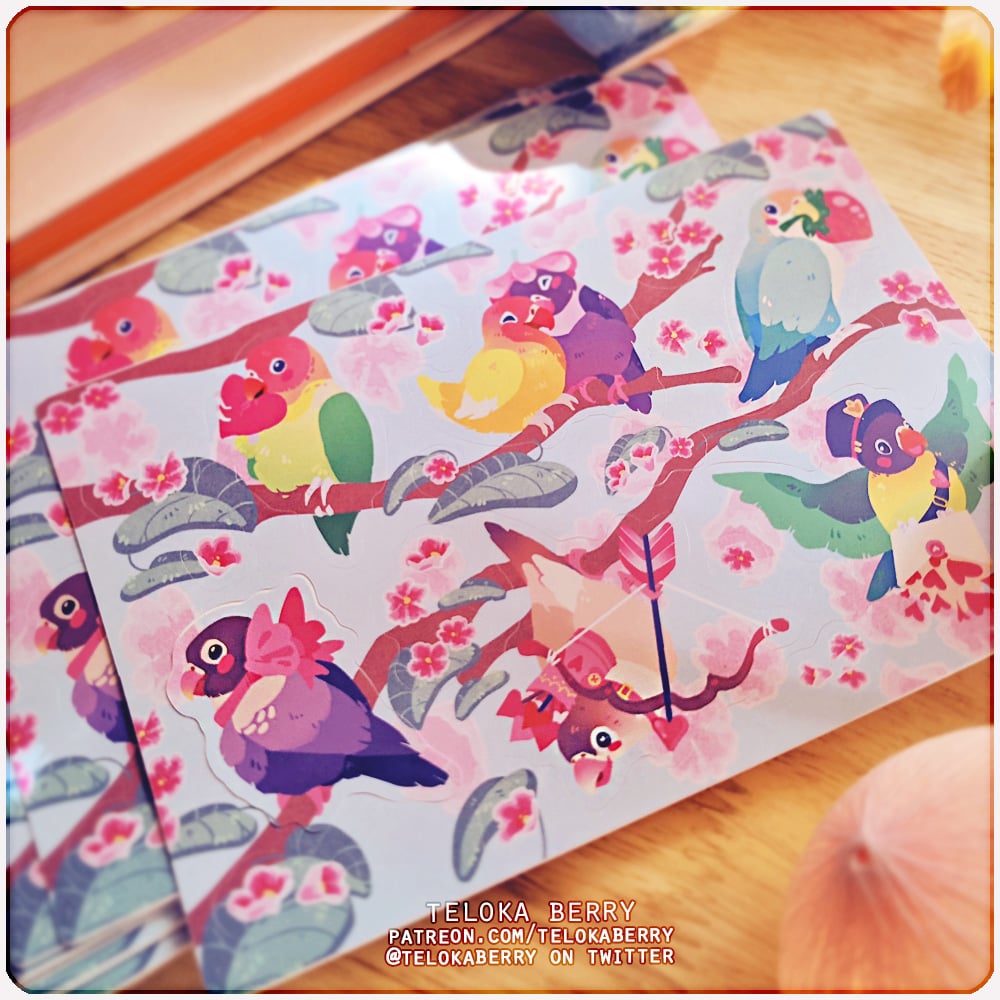 Image of lovely lovebirds sticker sheet