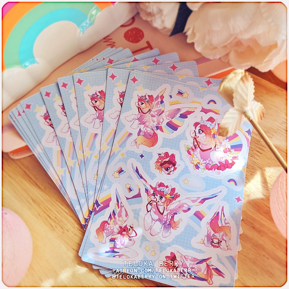 Image of rainbow pegasus sticker sheet