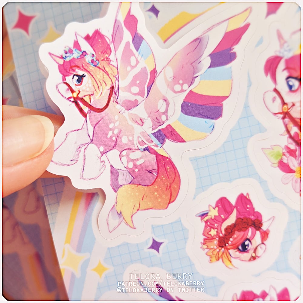 Image of rainbow pegasus sticker sheet