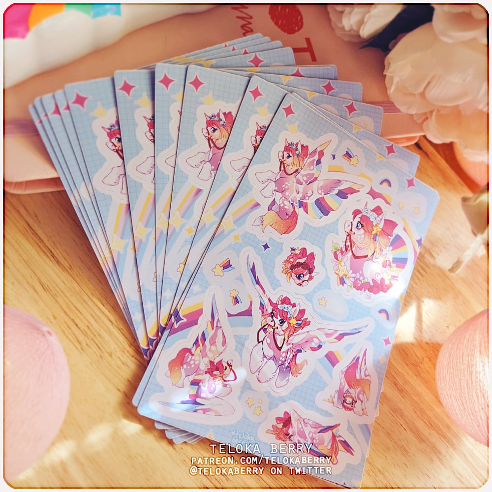 Image of rainbow pegasus sticker sheet