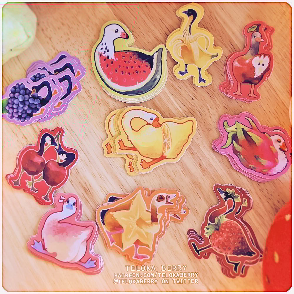 Image of freese (fruit geese) die-cut stickers