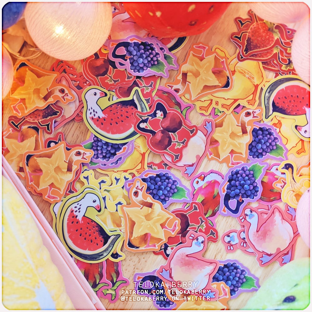 Image of freese (fruit geese) die-cut stickers