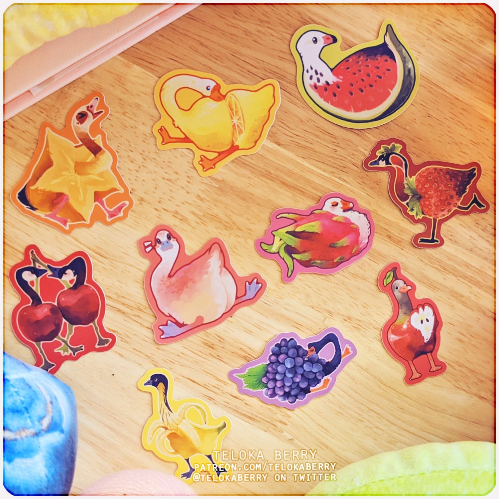 Image of freese (fruit geese) die-cut stickers