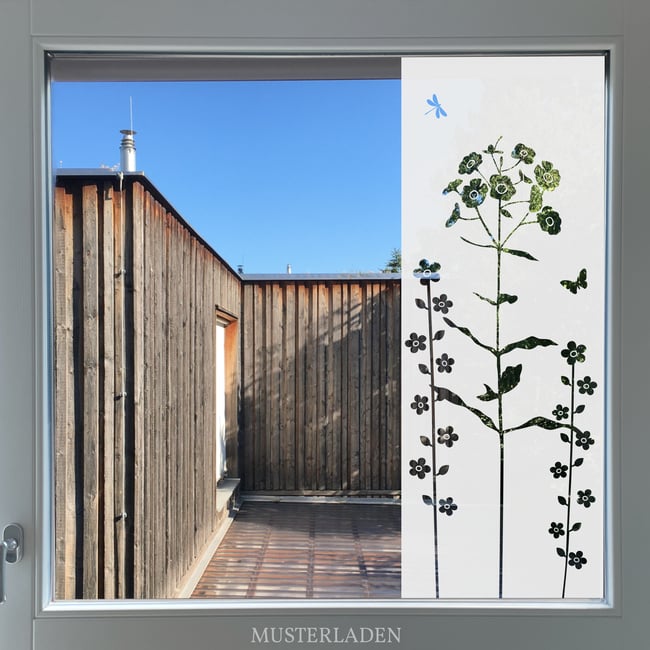 Florale Fensterfolie selbstklebend Hochformat, Sichtschutz Glastür,  Eingangstür, Fenster