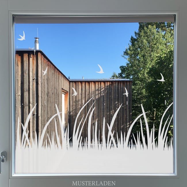 Wiese mit Vögeln Folie für Fenster, selbstklebende Sichtschutz Folie Glas