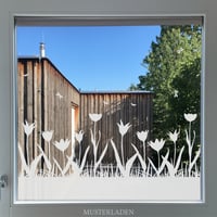 Image 1 of Fensterfolie Wiese mit Tulpen, Libellen und Fliegen